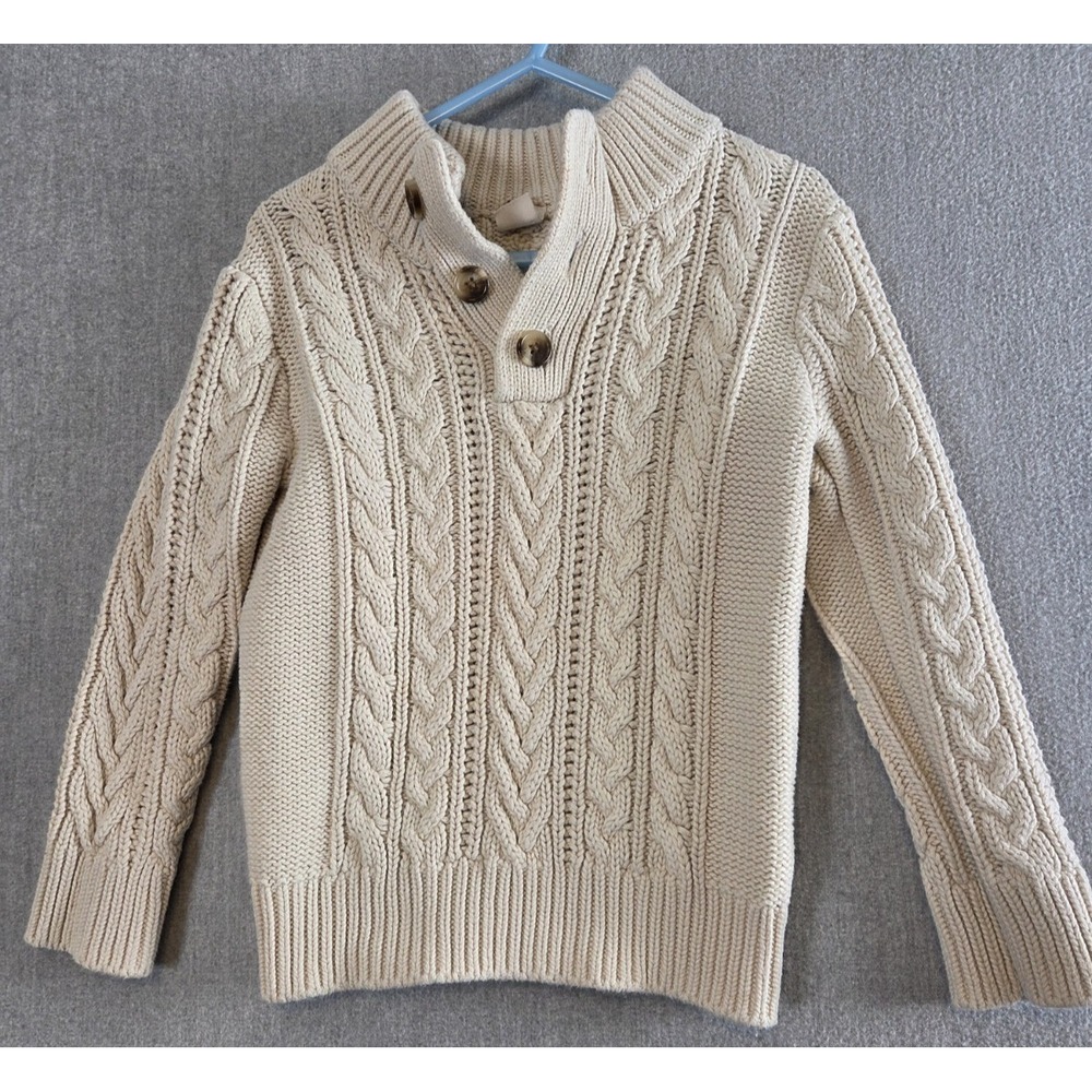 Gap Kids Boys 4 Cable Knit Sweater Chunky Fisherman Beige Button Neck Preppy